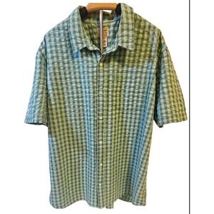 LL Bean Shirt Men  Green Plaid Short-Sleeve no iron  Crinkle Size XXL
